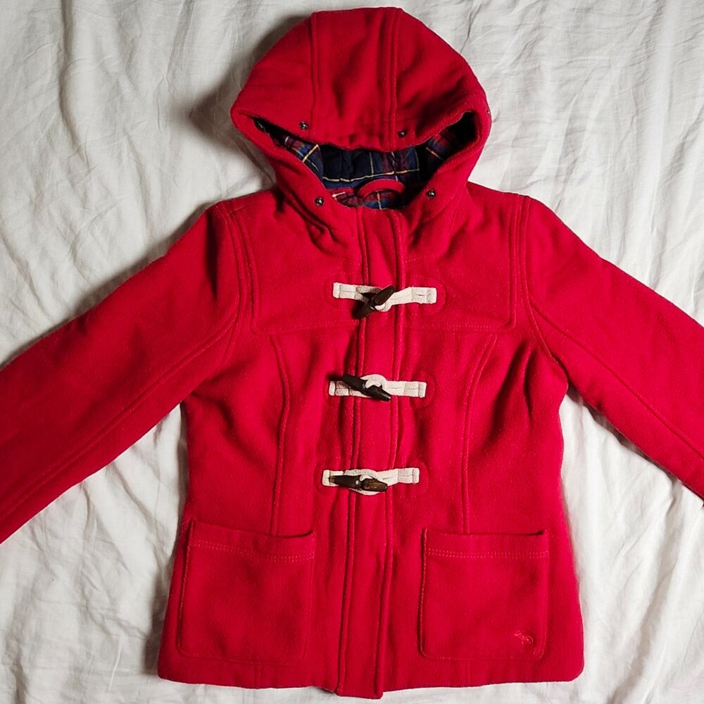 Abercrombie & Fitch Jacket Womens Red Wool Blend Flannel Duffle Pea Coat Medium